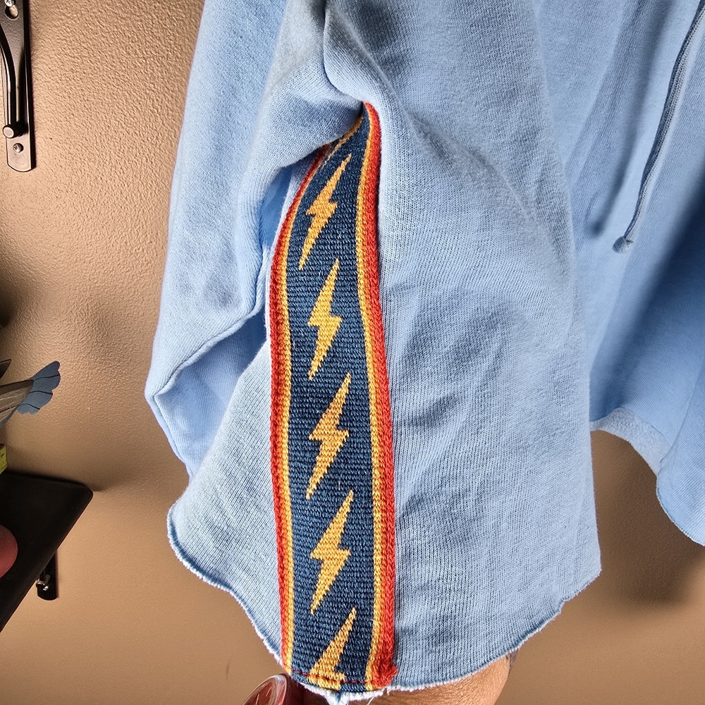 Aviator Nation Bolt Stripe Relaxed Cropped Hoodie Sweatshirt Sky Blue Large - Picture 5 of 14